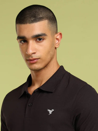 TechnoSport Polo Neck Half Sleeve Dry Fit T Shirt for Men OR-11 (Black Olive)
