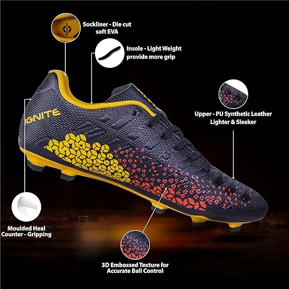 Nivia Ignite Football Shoes for Men - Black/Yellow