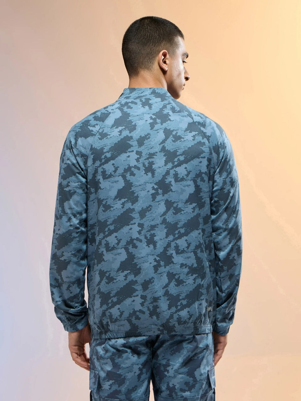 Technosport Printed Slim Fit Mock Neck Jacket OR-92 - Blue Boscage