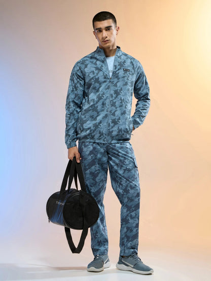 Technosport Printed Slim Fit Mock Neck Jacket OR-92 - Blue Boscage