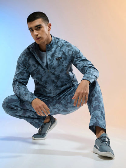 Technosport Printed Slim Fit Mock Neck Jacket OR-92 - Blue Boscage