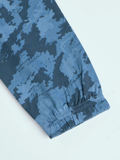 Technosport Printed Slim Fit Mock Neck Jacket with TS FLEXI For Men OR-92 (Blue Boscage)