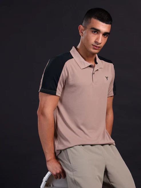 TechnoSport Polo Neck Half Sleeve Dry Fit T Shirt for Men OR-13 - Brown