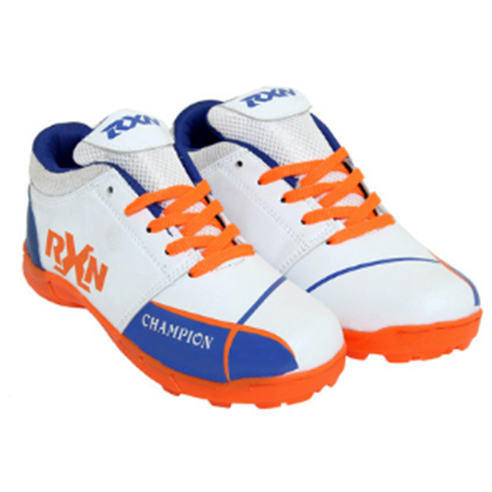 RXN Champion Cricket Shoes - White/Blue/Orange
