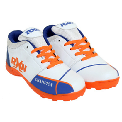 RXN Champion Cricket Shoes - White/Blue/Orange