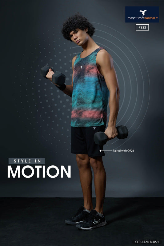 TechnoSport Sublimation U Neck Sleeveless Dry Fit Sando for Men P-883 (Cerulean Blush)