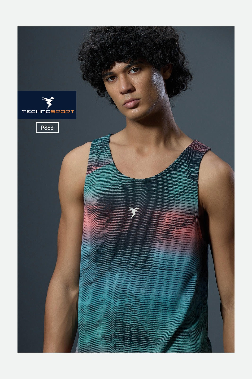 TechnoSport Sublimation U Neck Sleeveless Dry Fit Sando for Men P-883 (Cerulean Blush)