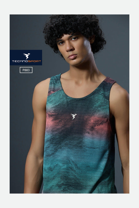 TechnoSport Sublimation U Neck Sleeveless Dry Fit Sando for Men P-883 (Cerulean Blush)