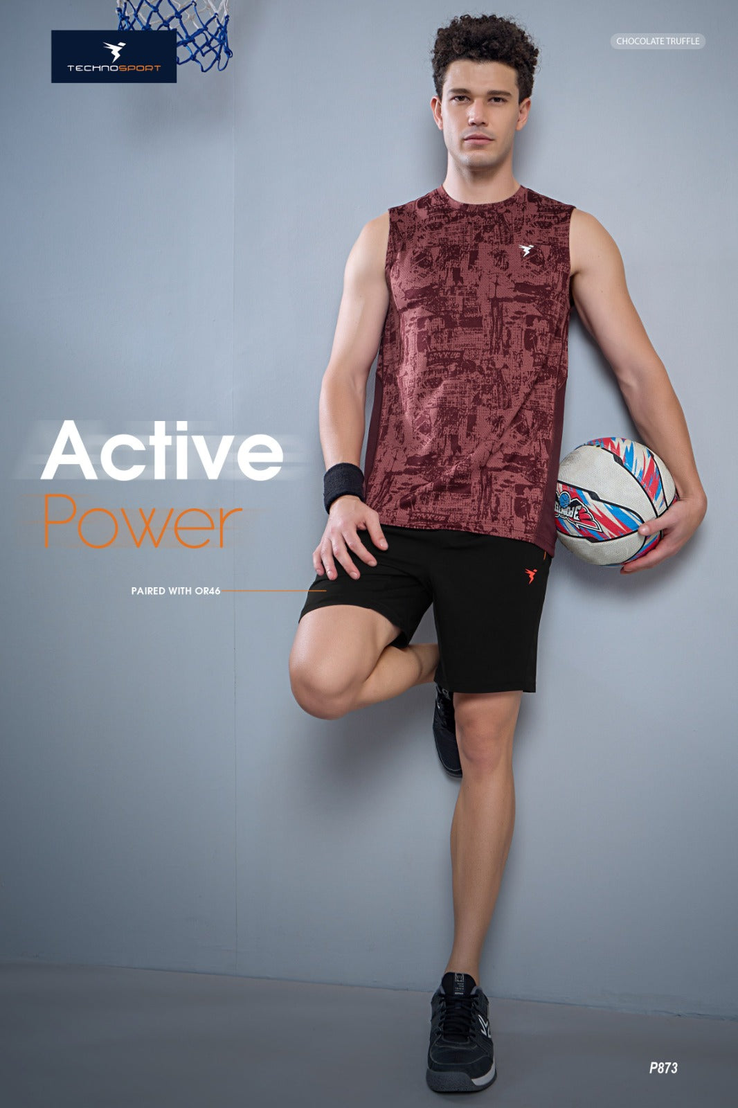 TechnoSport Sublimation U Neck Sleeveless Dry Fit Sando for Men P-873 - Chocolate Truffle