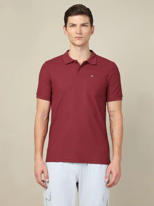 TechnoSport Polo Neck Half Sleeve Dry Fit T Shirt for Men OR-71 (Chocolate Truffle)