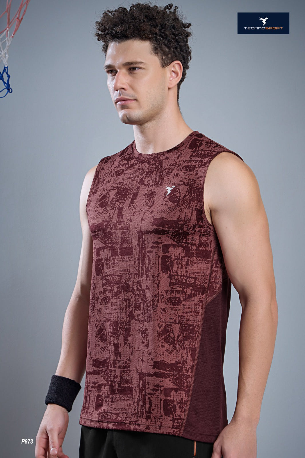 TechnoSport Sublimation U Neck Sleeveless Dry Fit Sando for Men P-873 - Chocolate Truffle