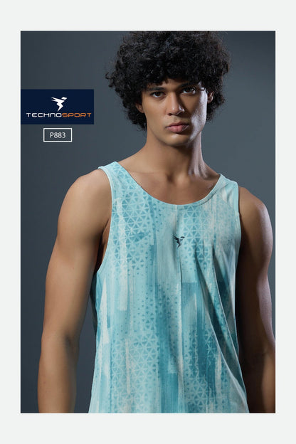 TechnoSport Sublimation U Neck Sleeveless Dry Fit Sando for Men P-883 - Clacial Blue