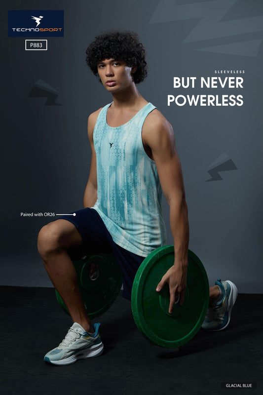 TechnoSport Sublimation U Neck Sleeveless Dry Fit Sando for Men P-883 (Clacial Blue)