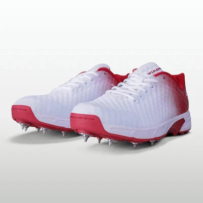 Nivia Crick-1000 Spikes Cricket Shoes for Men - White/Red