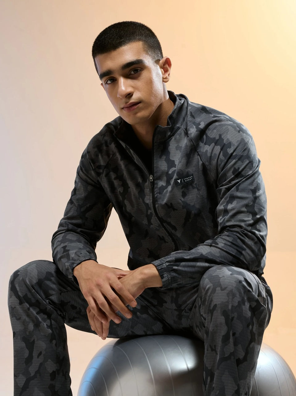 Technosport Printed Slim Fit Mock Neck Jacket with TS FLEXI For Men OR-92 (Dark Mist)