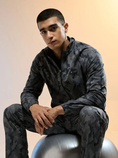 Technosport Printed Slim Fit Mock Neck Jacket with TS FLEXI For Men OR-92 (Dark Mist)