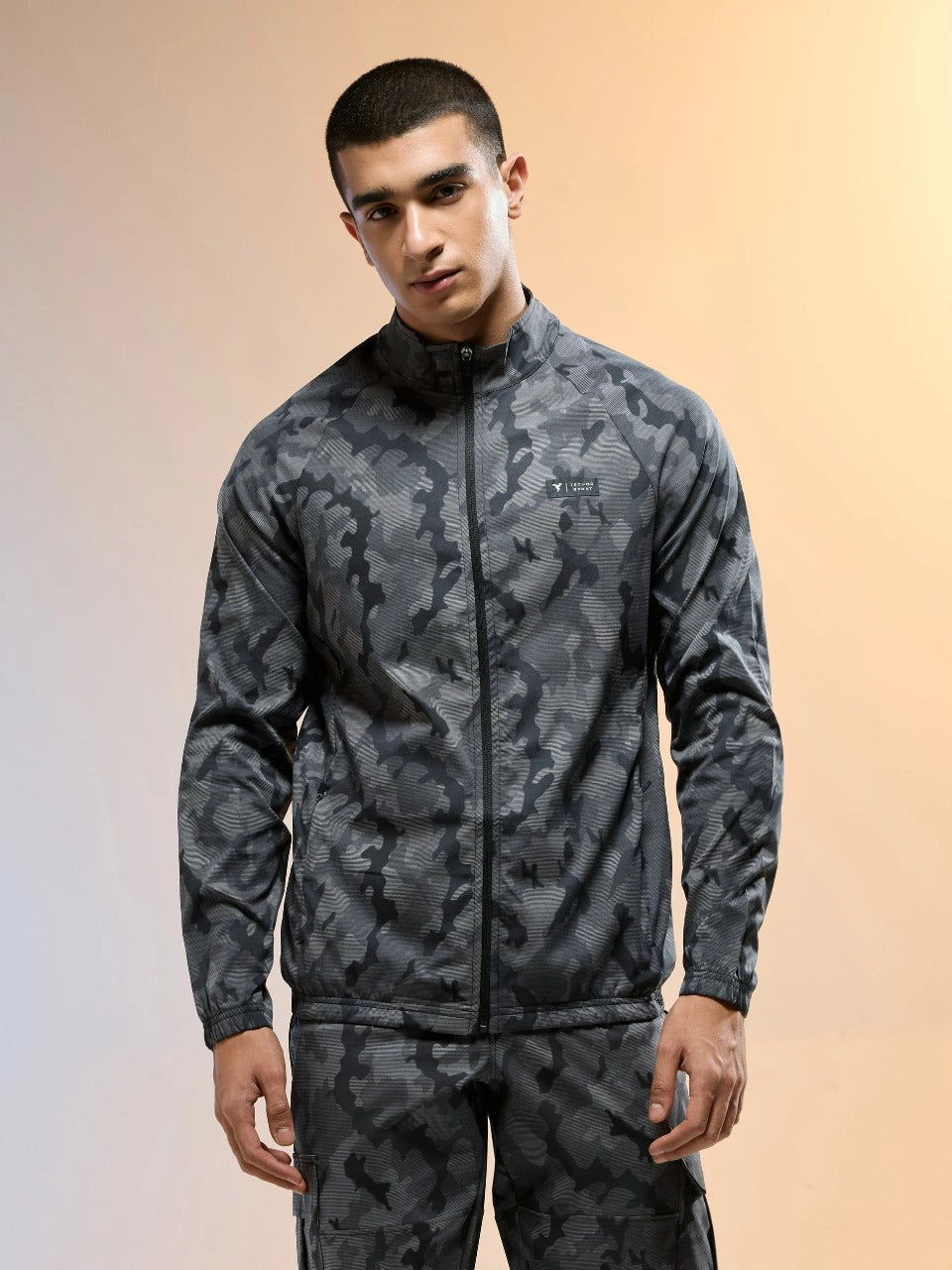 Technosport Printed Slim Fit Mock Neck Jacket with TS FLEXI For Men OR-92 (Dark Mist)