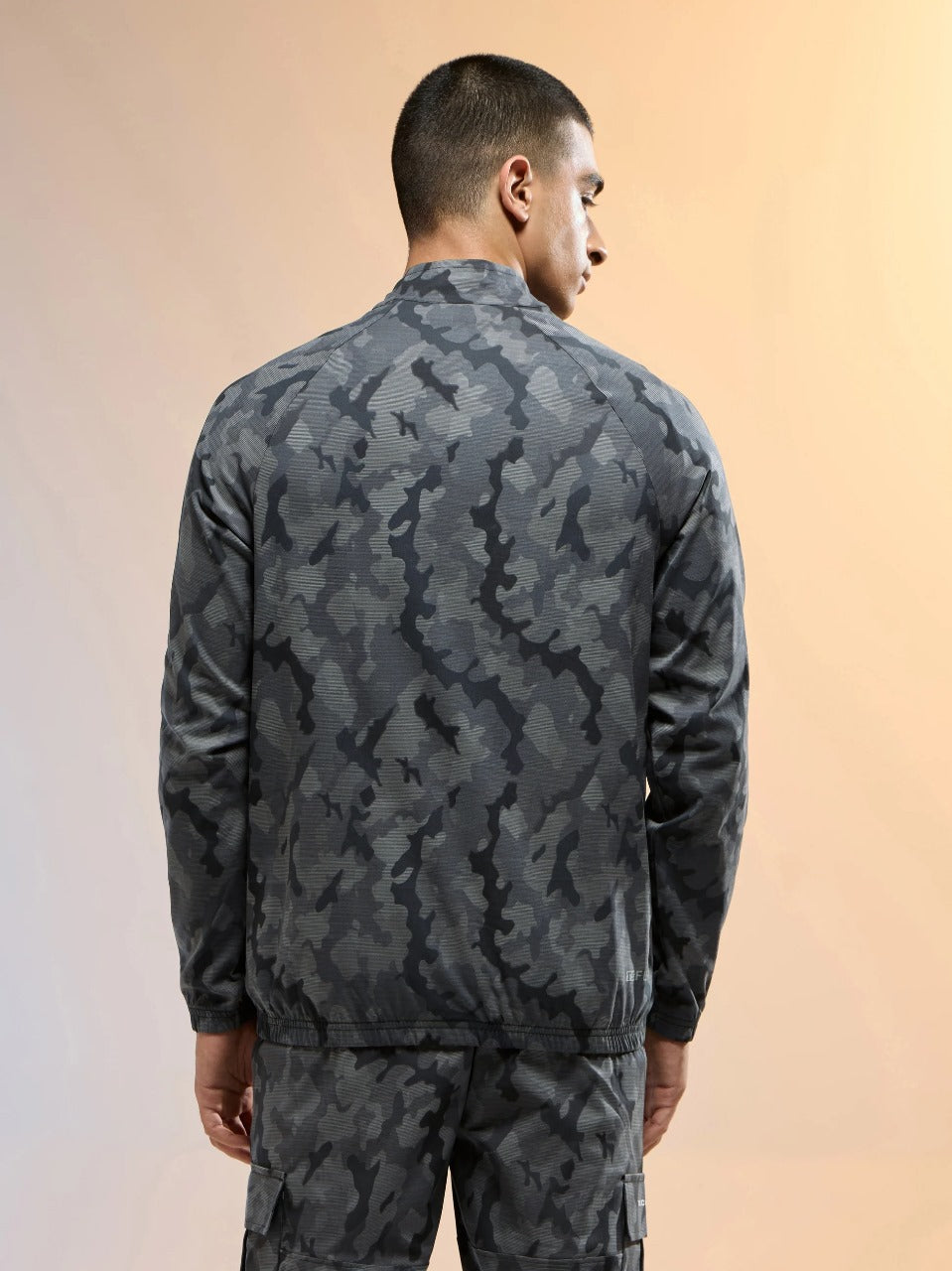 Technosport Printed Slim Fit Mock Neck Jacket OR-92 - Dark Mist