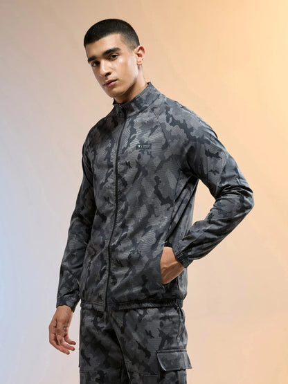 Technosport Printed Slim Fit Mock Neck Jacket with TS FLEXI For Men OR-92 (Dark Mist)
