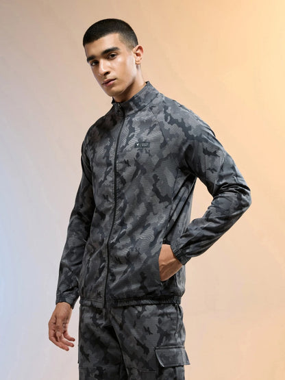 Technosport Printed Slim Fit Mock Neck Jacket OR-92 - Dark Mist