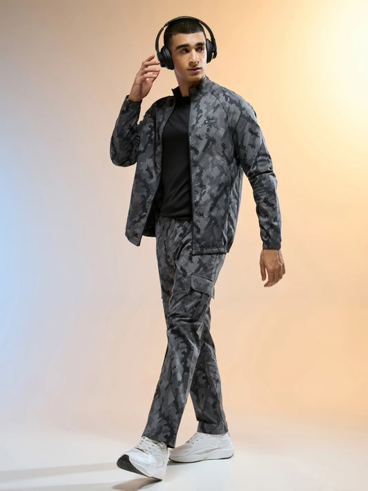 Technosport Printed Slim Fit Mock Neck Jacket with TS FLEXI For Men OR-92 (Dark Mist)