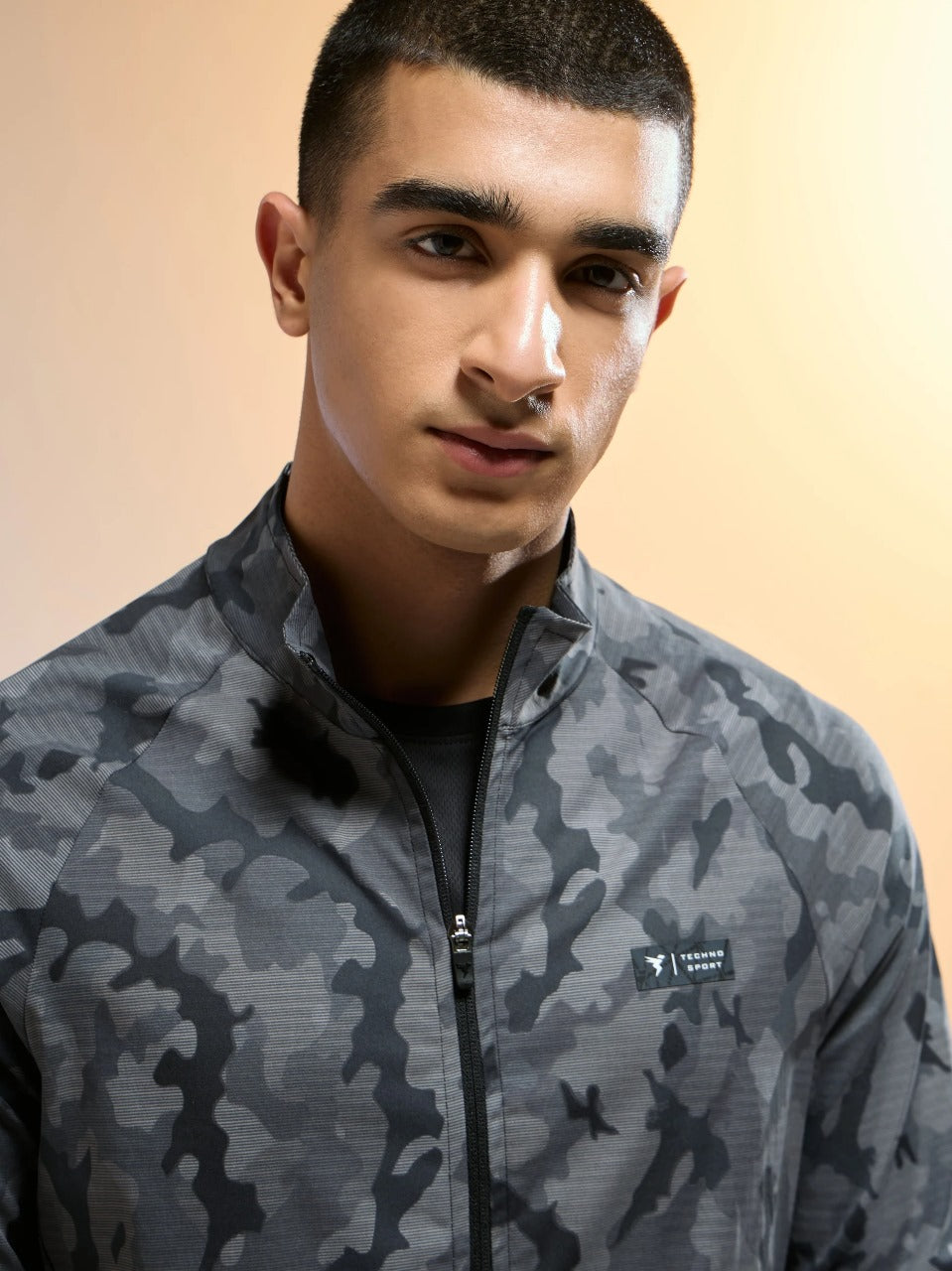 Technosport Printed Slim Fit Mock Neck Jacket with TS FLEXI For Men OR-92 (Dark Mist)