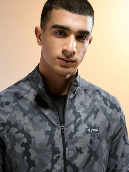 Technosport Printed Slim Fit Mock Neck Jacket with TS FLEXI For Men OR-92 (Dark Mist)