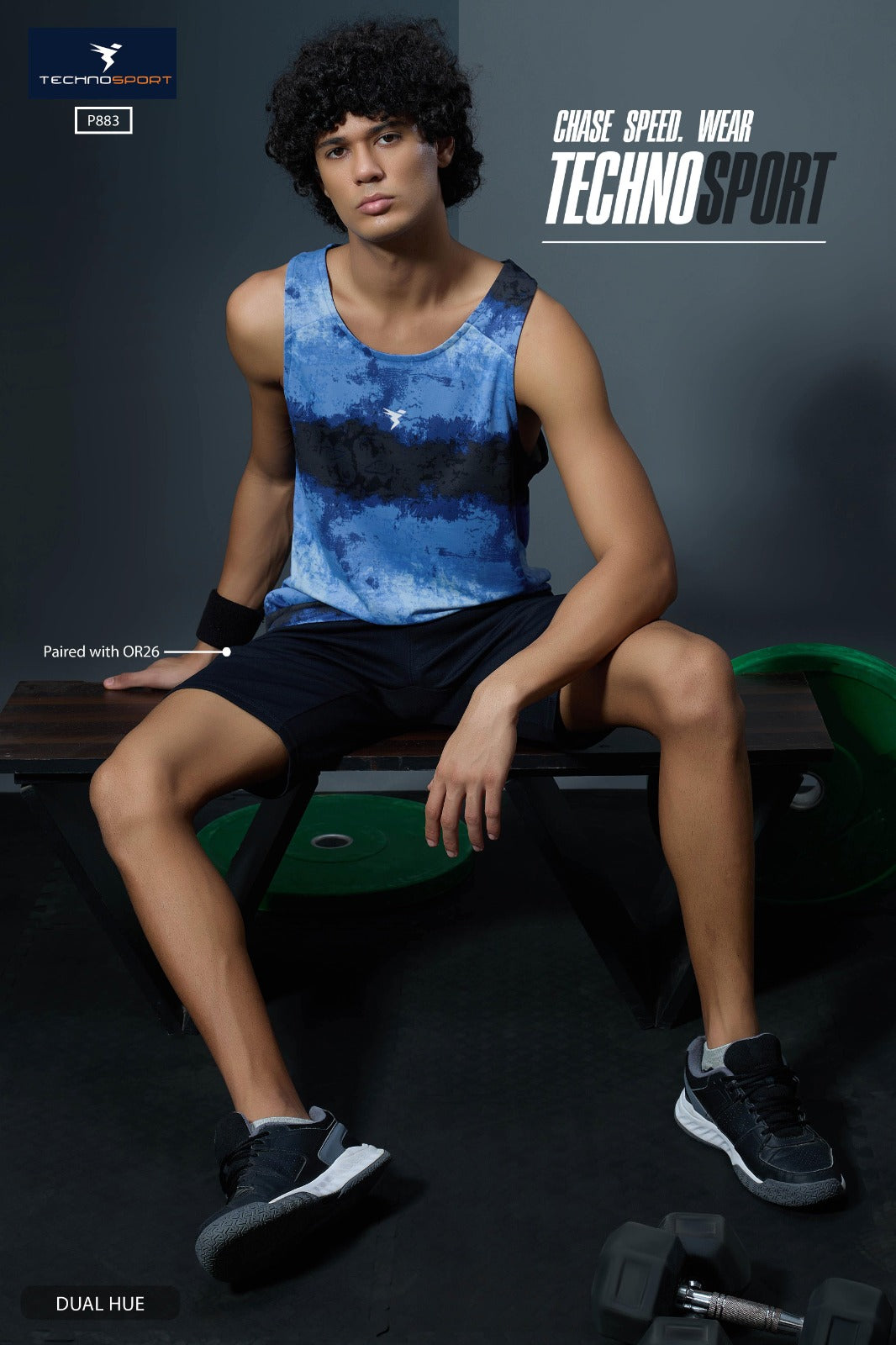 TechnoSport Sublimation U Neck Sleeveless Dry Fit Sando for Men P-883 (Dual Hue)