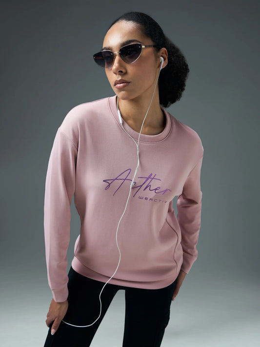 Technosport Solid Slim Fit Round Neck Sports Sweatshirt with ELASTOPLUS For Women WM-15 (Dust Pink)