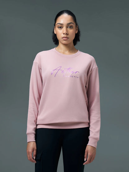 Technosport Solid Slim Fit Round Neck Sports Sweatshirt with ELASTOPLUS For Women WM-15 (Dust Pink)