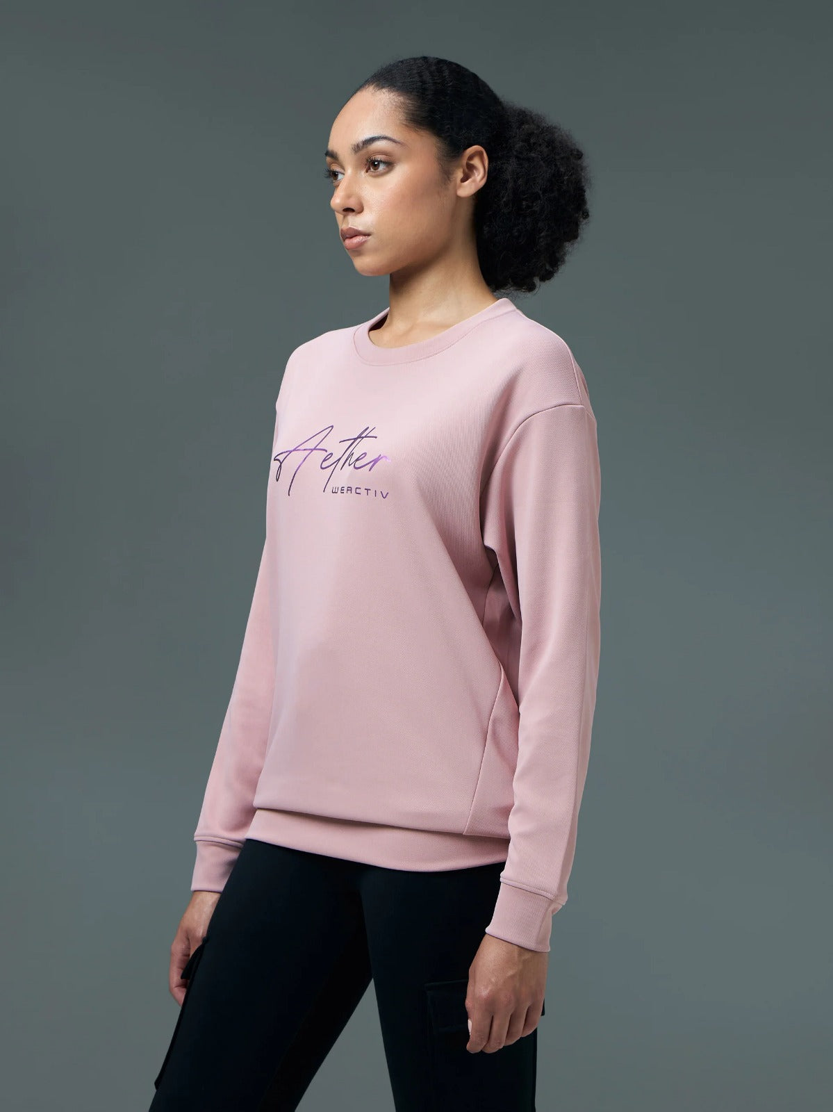 Technosport Solid Slim Fit Round Neck Sports Sweatshirt with ELASTOPLUS For Women WM-15 (Dust Pink)