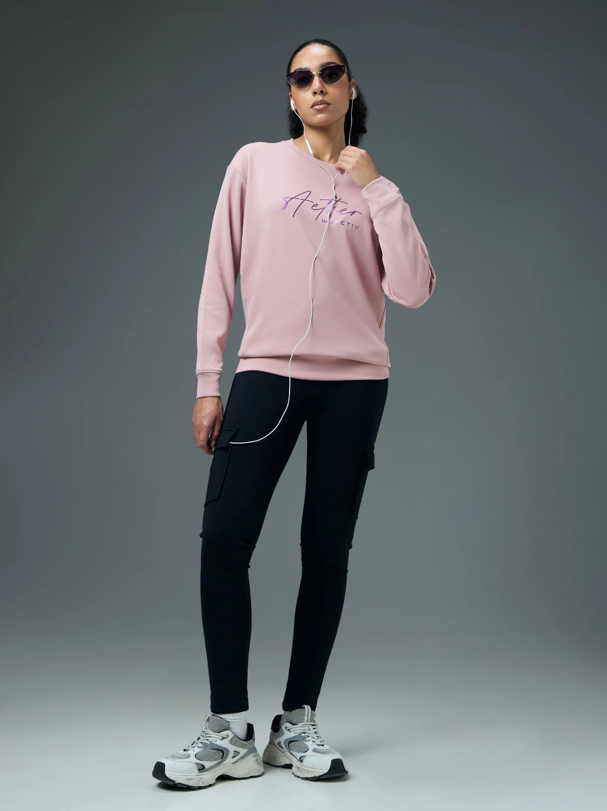 Technosport Solid Slim Fit Round Neck Sports Sweatshirt with ELASTOPLUS For Women WM-15 (Dust Pink)