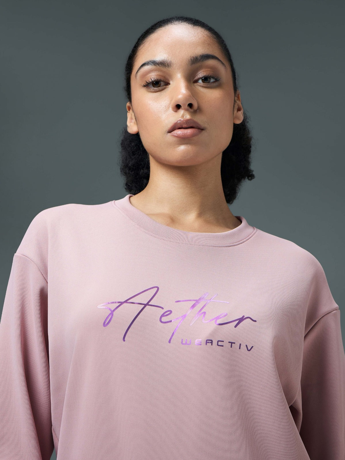 Technosport Solid Slim Fit Round Neck Sports Sweatshirt with ELASTOPLUS For Women WM-15 (Dust Pink)