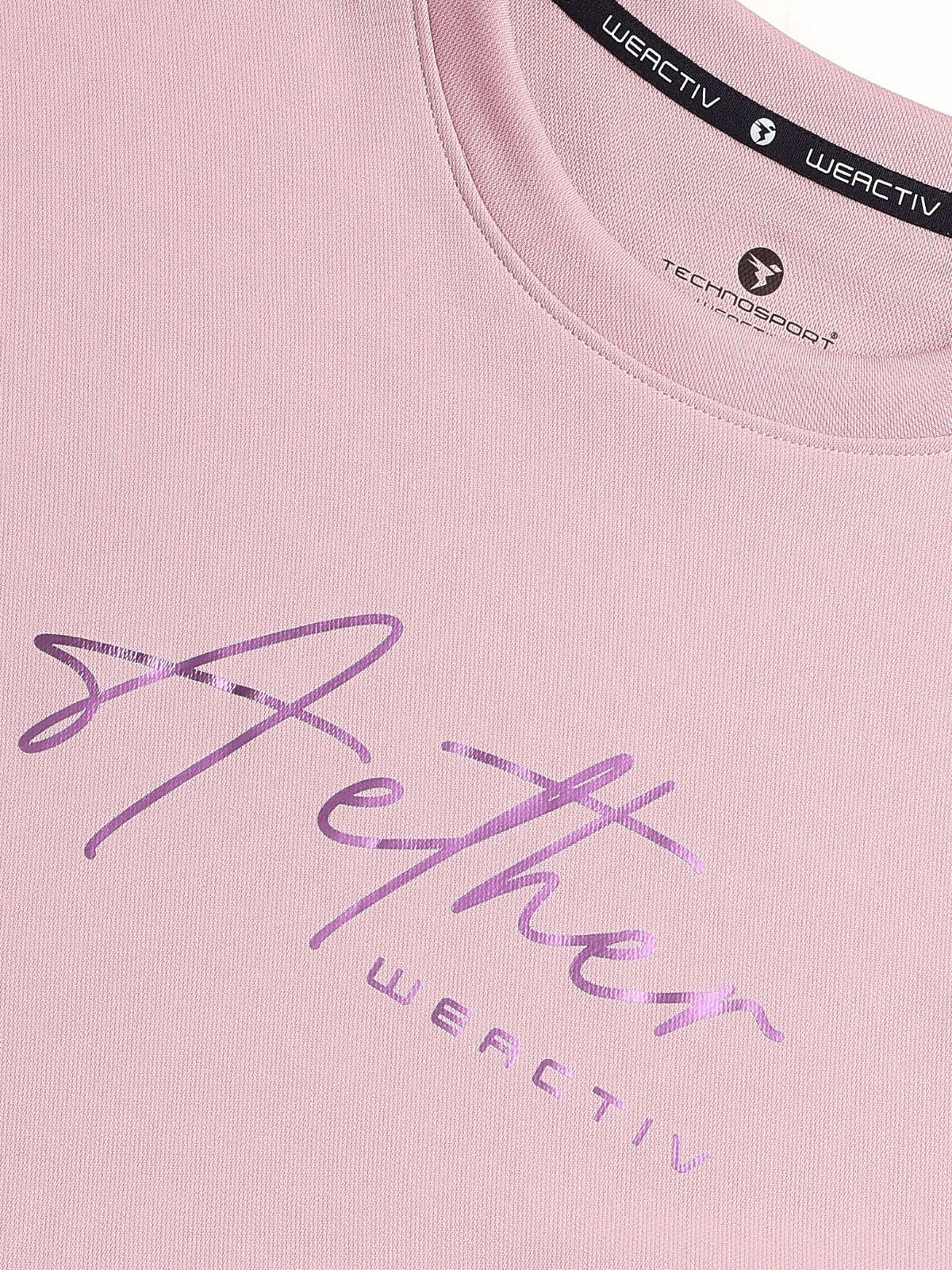 Technosport Solid Slim Fit Round Neck Sports Sweatshirt with ELASTOPLUS For Women WM-15 (Dust Pink)