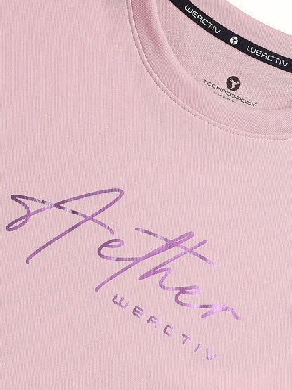 Technosport Solid Slim Fit Round Neck Sports Sweatshirt with ELASTOPLUS For Women WM-15 (Dust Pink)