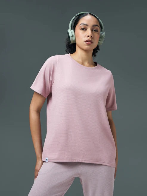 Technosport Women Relaxed Fit Round Neck T-shirt WR-132 (Dusty Pink)