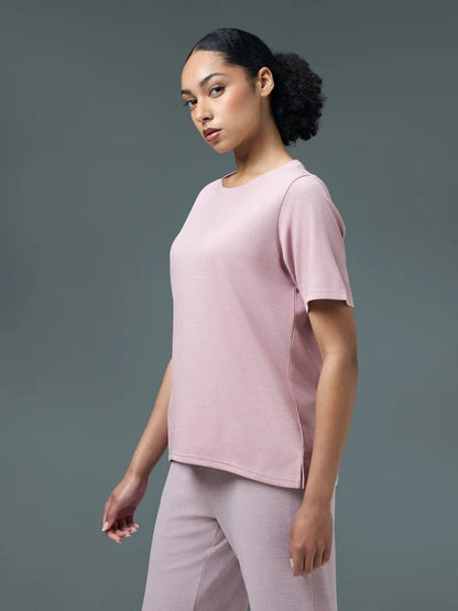Technosport Women Relaxed Fit Round Neck T-shirt WR-132 (Dusty Pink)