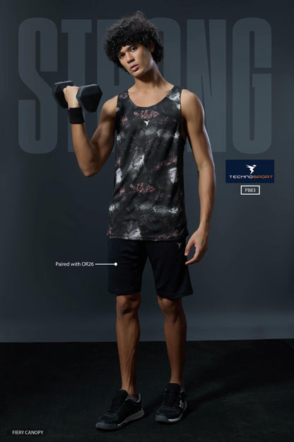 TechnoSport Sublimation U Neck Sleeveless Dry Fit Sando for Men P-883 (Fiery Canopy)
