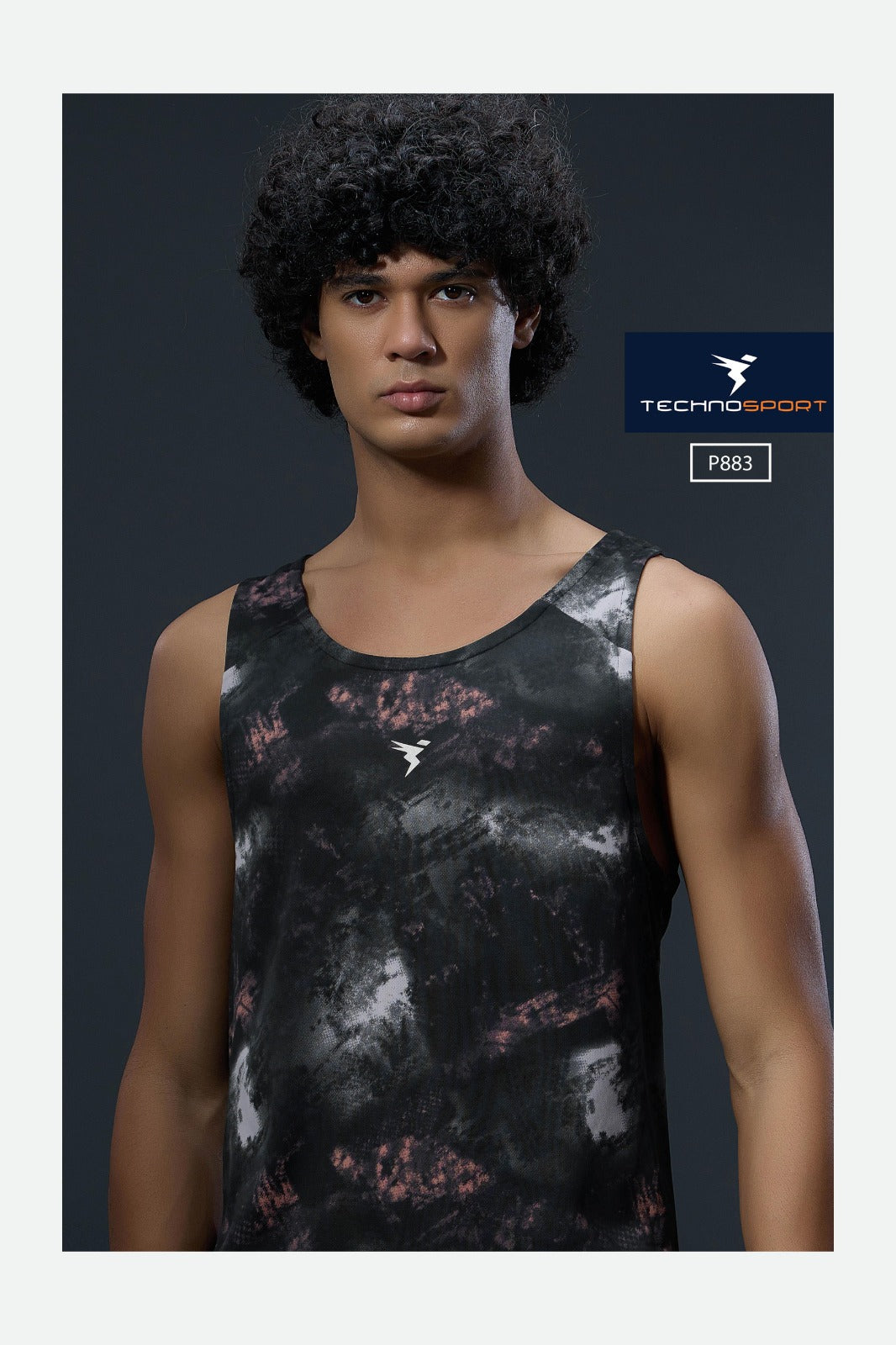 TechnoSport Sublimation U Neck Sleeveless Dry Fit Sando for Men P-883 - Fiery Canopy