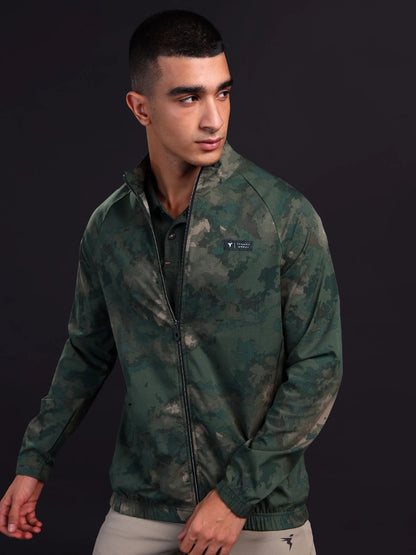 Technosport Printed Slim Fit Mock Neck Jacket with TS FLEXI For Men OR-92 (Green Bog)