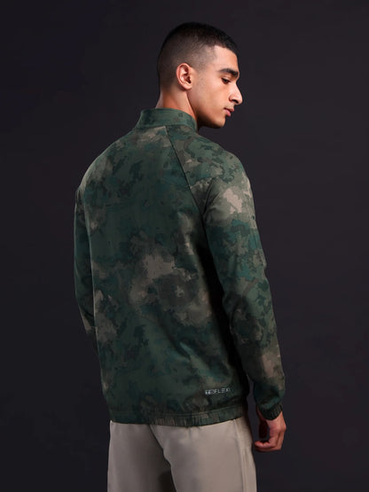 Technosport Printed Slim Fit Mock Neck Jacket with TS FLEXI For Men OR-92 (Green Bog)