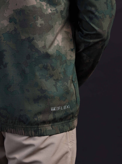 Technosport Printed Slim Fit Mock Neck Jacket with TS FLEXI For Men OR-92 (Green Bog)