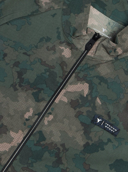 Technosport Printed Slim Fit Mock Neck Jacket with TS FLEXI For Men OR-92 (Green Bog)