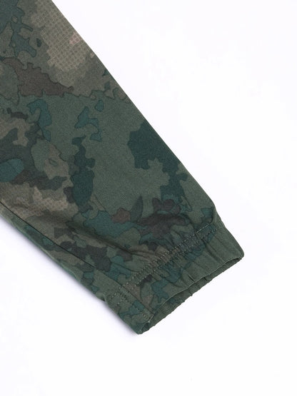 Technosport Printed Slim Fit Mock Neck Jacket with TS FLEXI For Men OR-92 (Green Bog)