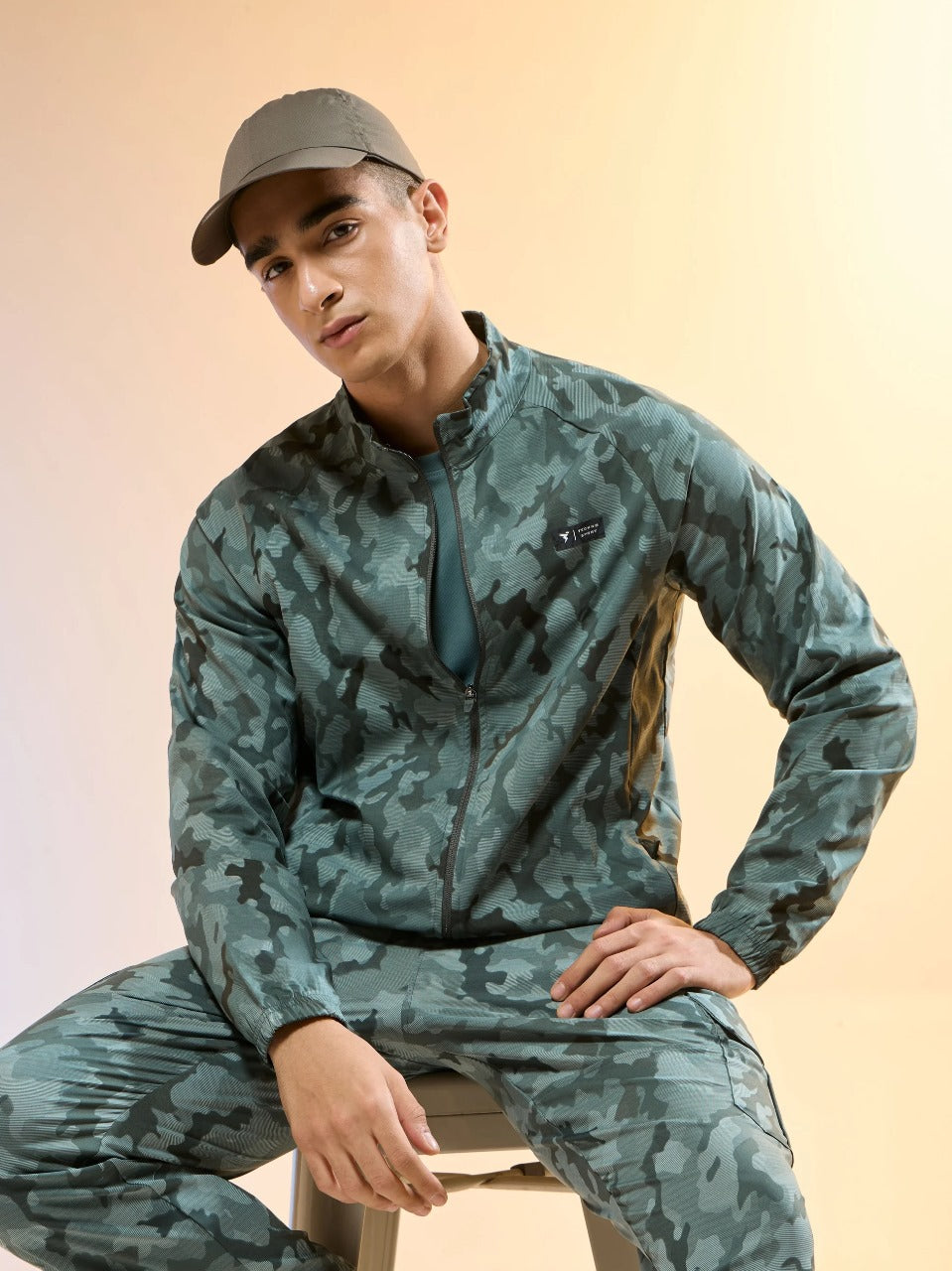 Technosport Printed Slim Fit Mock Neck Jacket with TS FLEXI For Men OR-92 (Green Mist)