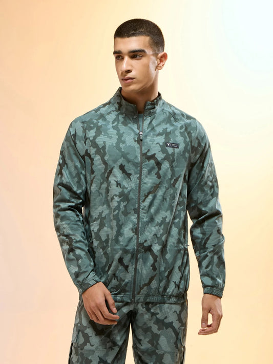 Technosport Printed Slim Fit Mock Neck Jacket with TS FLEXI For Men OR-92 (Green Mist)