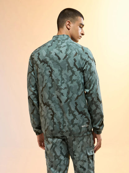 Technosport Printed Slim Fit Mock Neck Jacket with TS FLEXI For Men OR-92 (Green Mist)