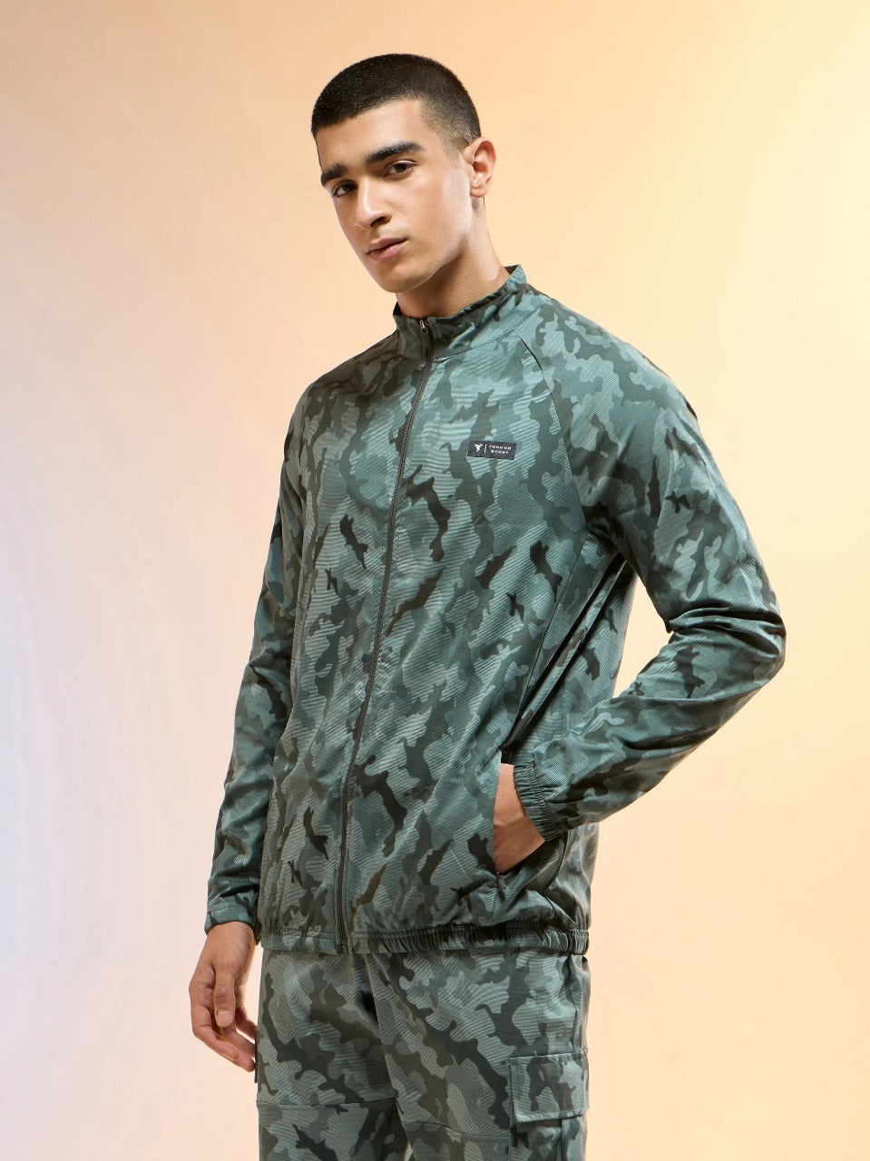 Technosport Printed Slim Fit Mock Neck Jacket with TS FLEXI For Men OR-92 (Green Mist)
