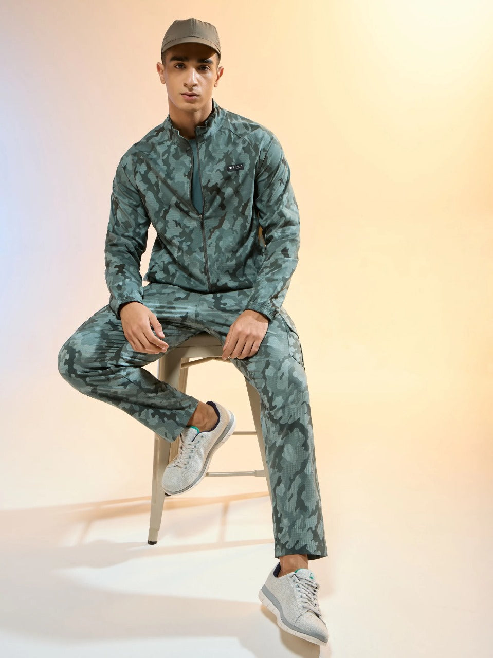 Technosport Printed Slim Fit Mock Neck Jacket with TS FLEXI For Men OR-92 (Green Mist)