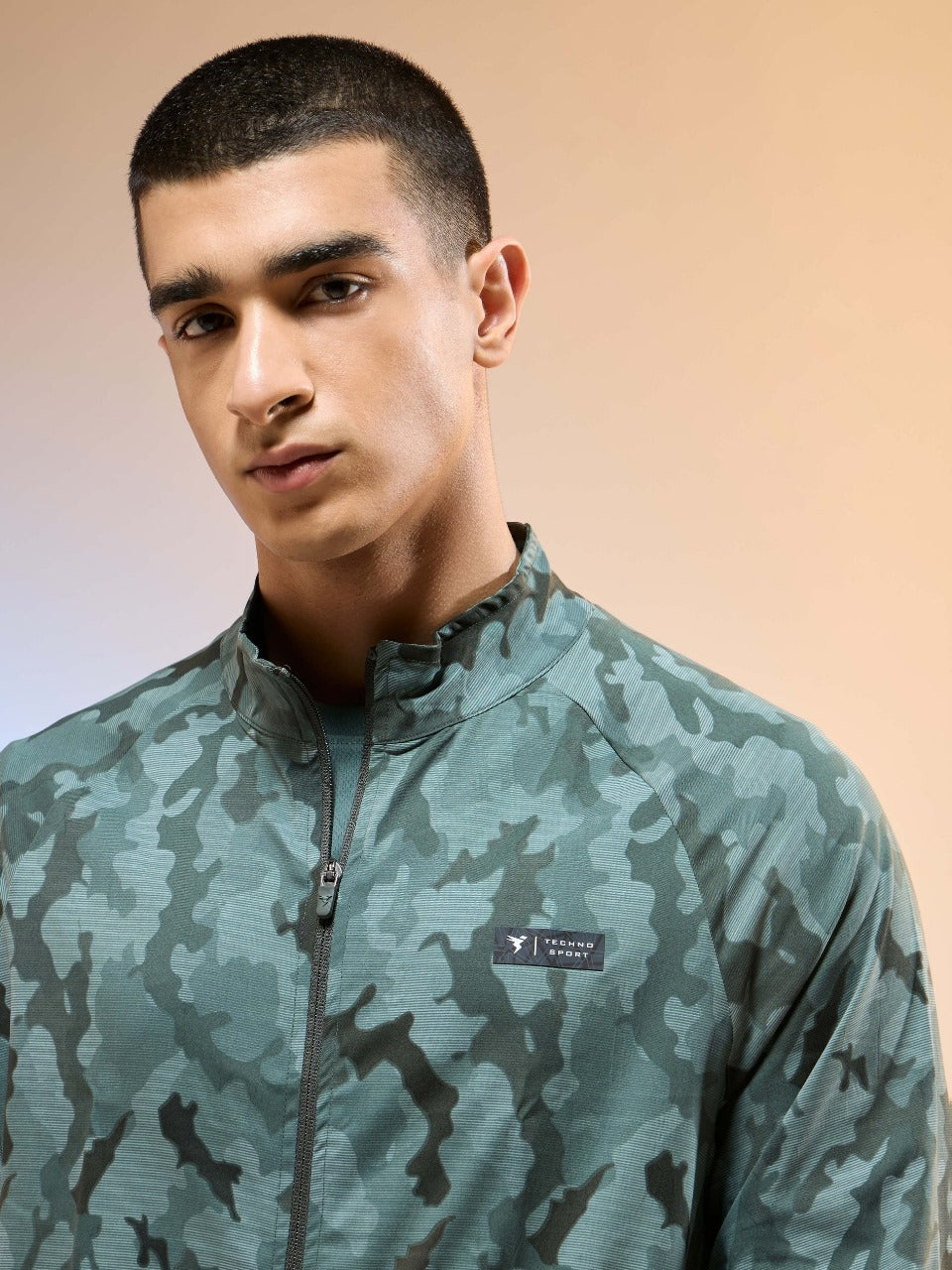 Technosport Printed Slim Fit Mock Neck Jacket with TS FLEXI For Men OR-92 (Green Mist)